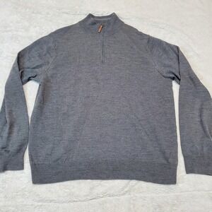 Nordstrom Gray 1/4 Zip Casual Cozy Classic Boho Basic Merino‎ Wool Sweater Men L